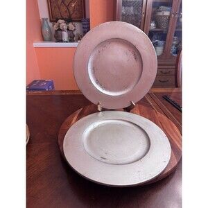 PIER 1 Handcrafted SILVER Vintage Pottery Chargers  A SET OF 2